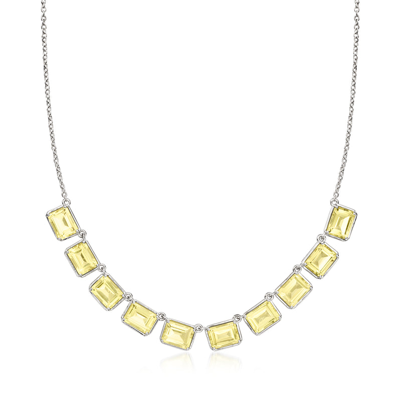 Sterling silver tennis-style necklace with square lemon quartz stations, chain