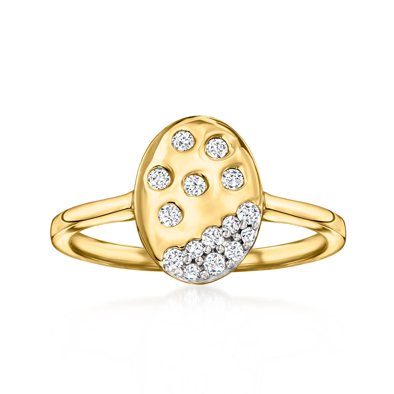 18kt gold over sterling ring with oval top, scattered round diamonds, lower diamond cluster