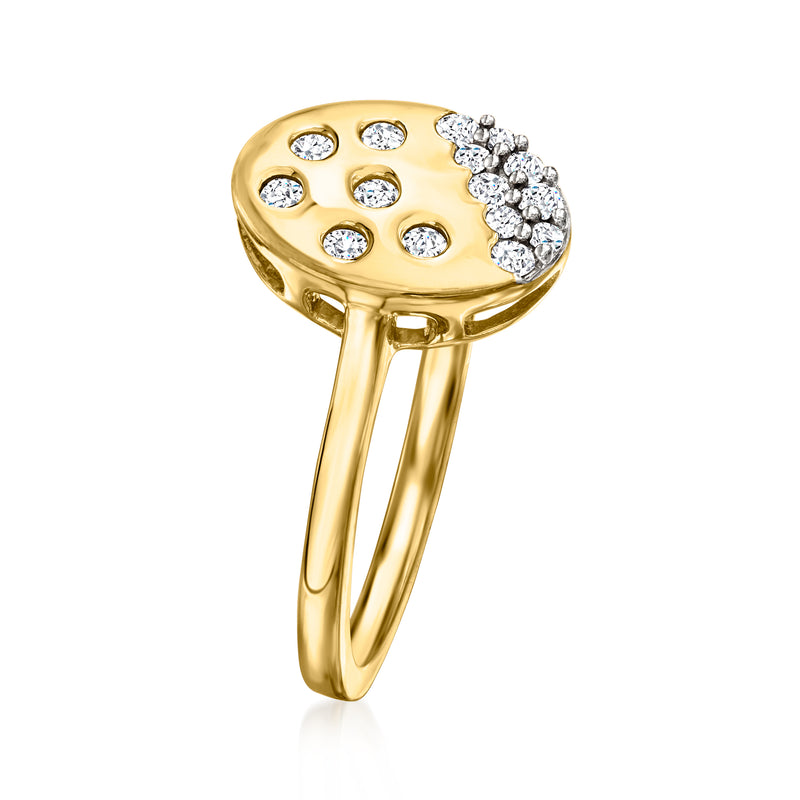 18kt gold over sterling ring with oval diamond dome top and slim split shank band