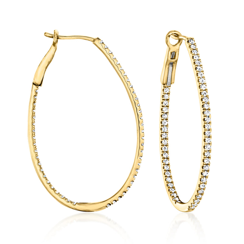 Diamond inside-outside oval hoop earrings in 14kt yellow gold