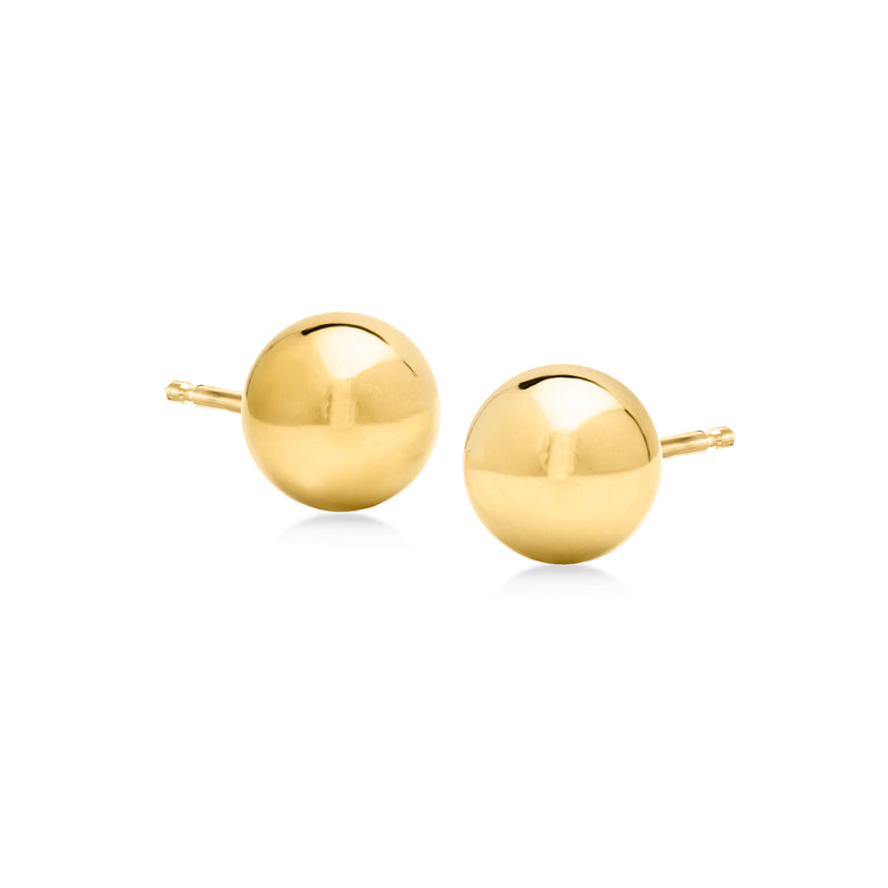 Yellow gold ball stud earrings, polished 8mm round discs with post backs