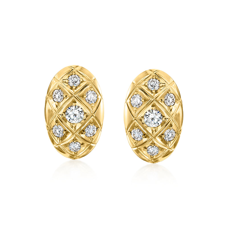 Oval checkerboard diamond stud earrings in 18kt yellow gold, post-back