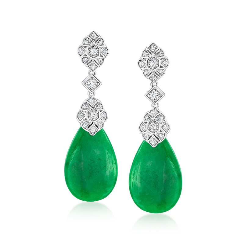 Vintage-style jade and white topaz drop earrings in sterling silver