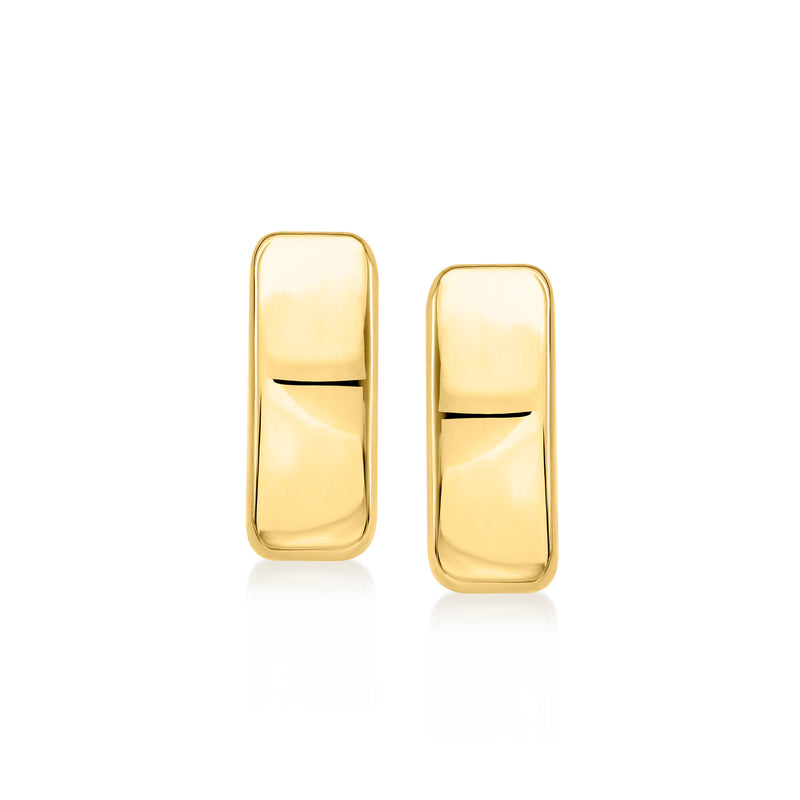 14kt yellow gold puffed bar stud earrings, post back