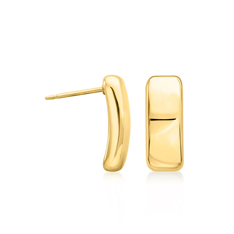 14kt yellow gold puffed bar stud earrings, side view