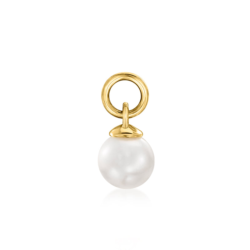 Cultured pearl hoop charm in 14kt yellow gold with round white pearl drop