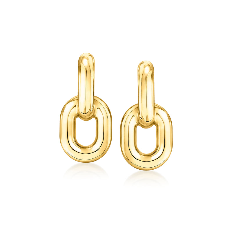 14kt yellow gold double-link drop earrings with interlocking oval loops