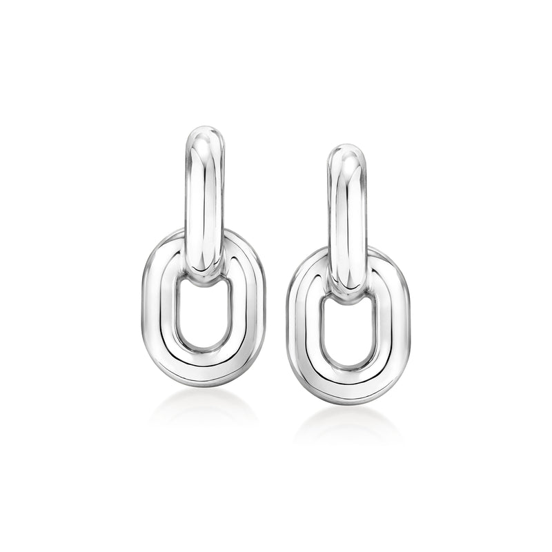 Sterling silver double-link drop earrings with two linked oval hoops
