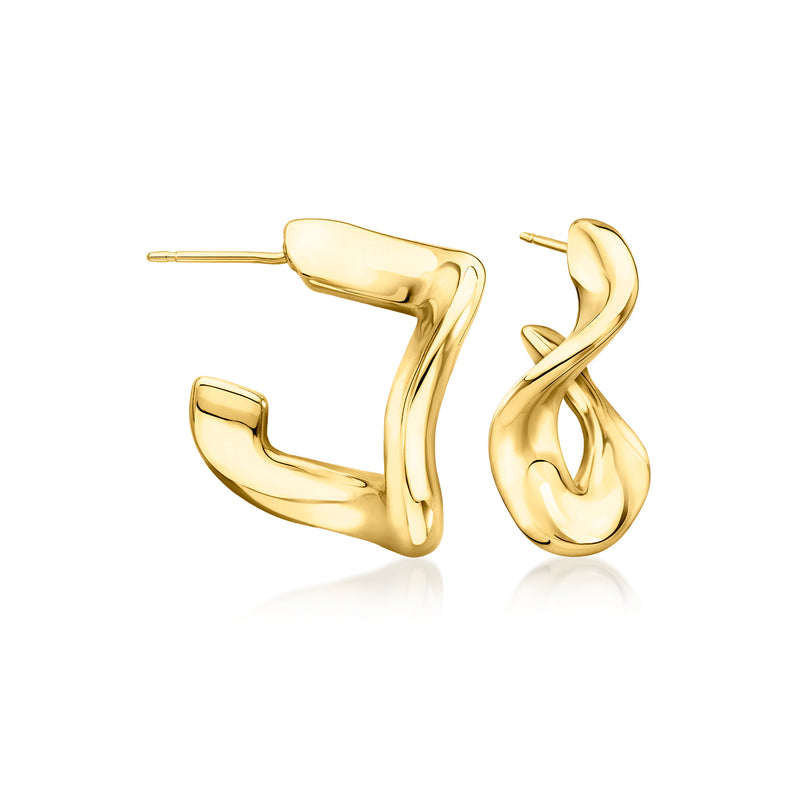 14kt yellow gold twisted square hoop earrings with hinge posts