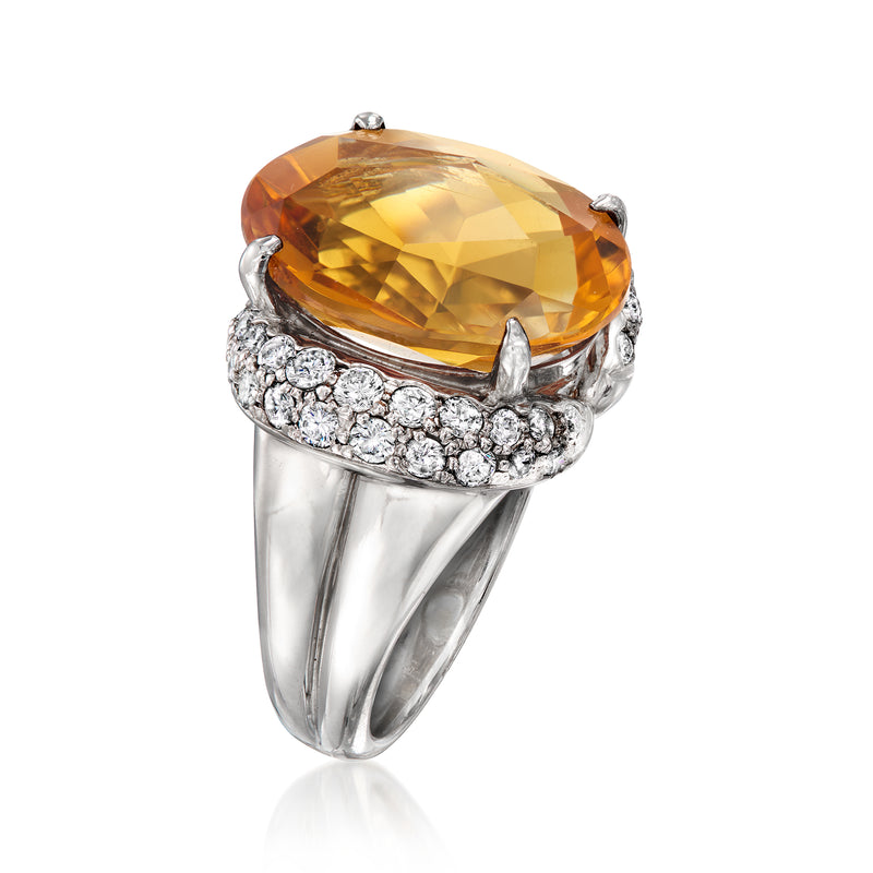 Platinum citrine ring with diamond halo
