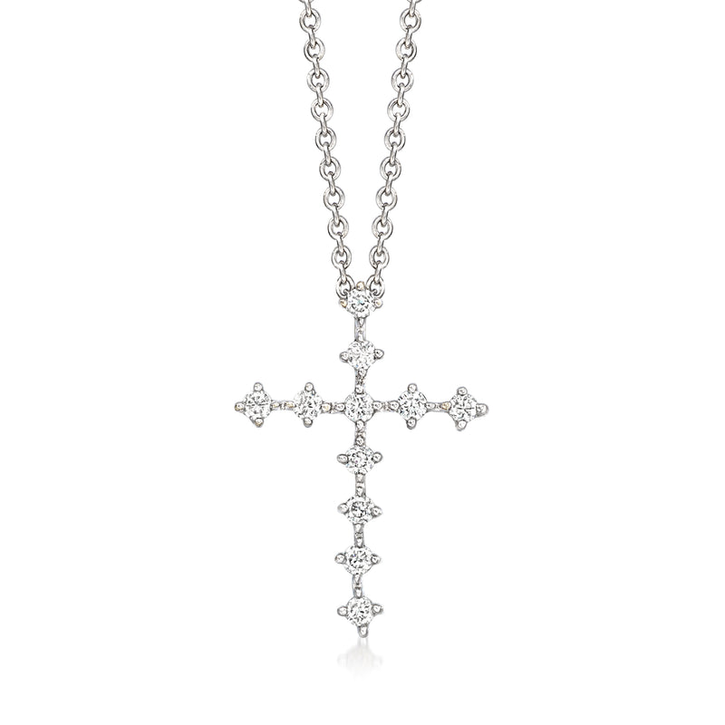 14kt white gold diamond cross pendant necklace with linked chain