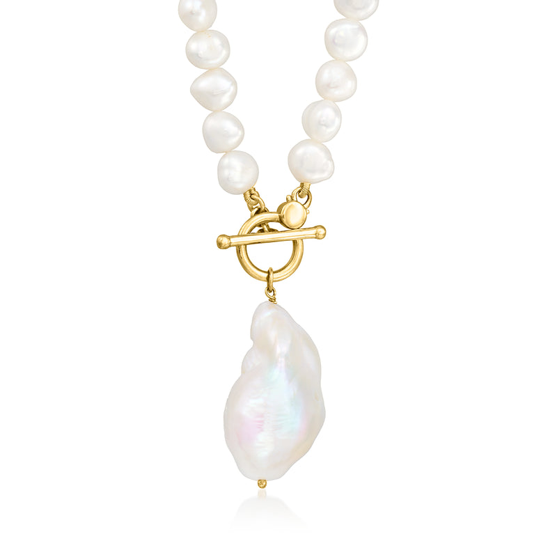 Baroque pearl toggle necklace with gold clasp and drop pearl pendant