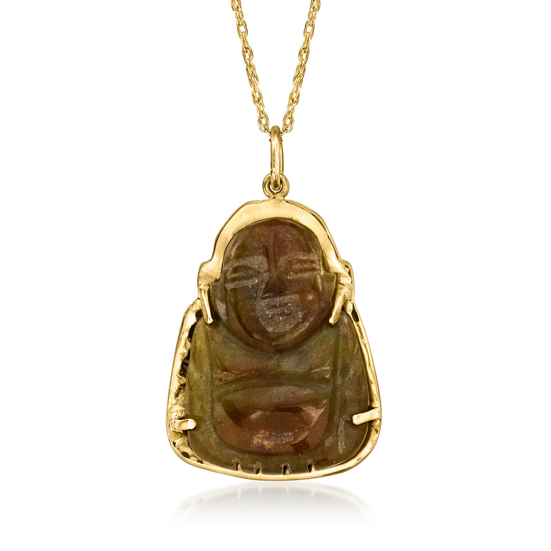 14kt yellow gold jade Buddha pendant necklace with round link chain