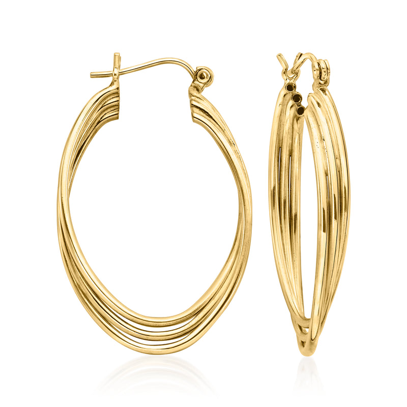 Vintage oval hoop earrings in 14kt yellow gold, hinged hoops with clasp detail