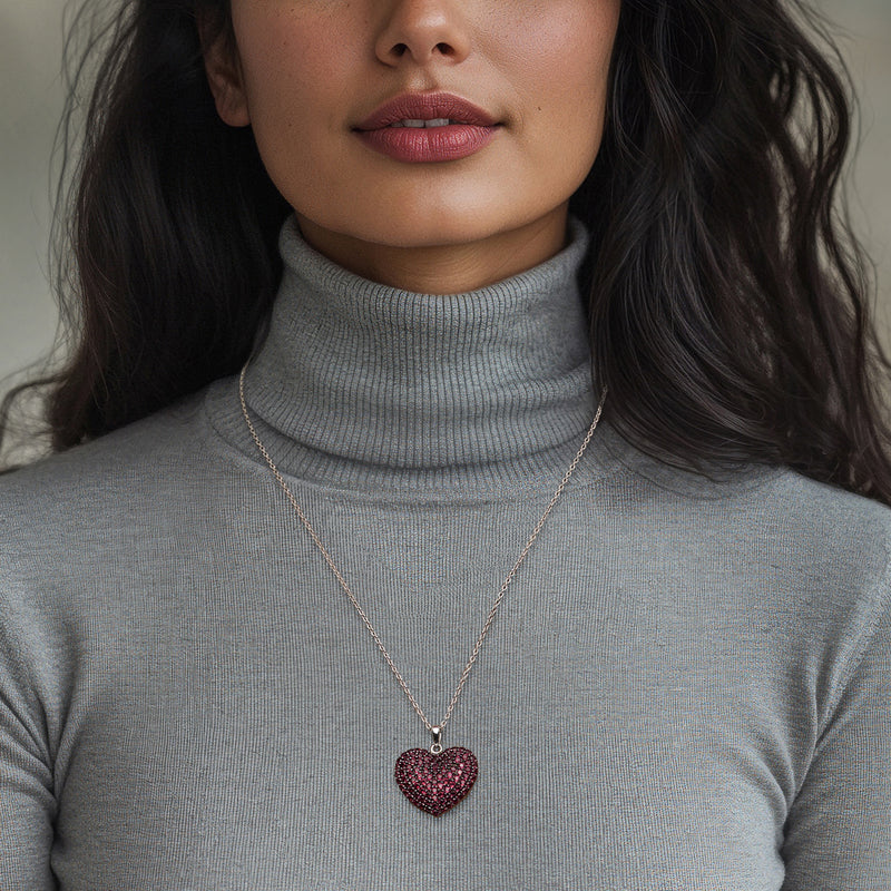 Rhodolite garnet heart pendant necklace in sterling silver