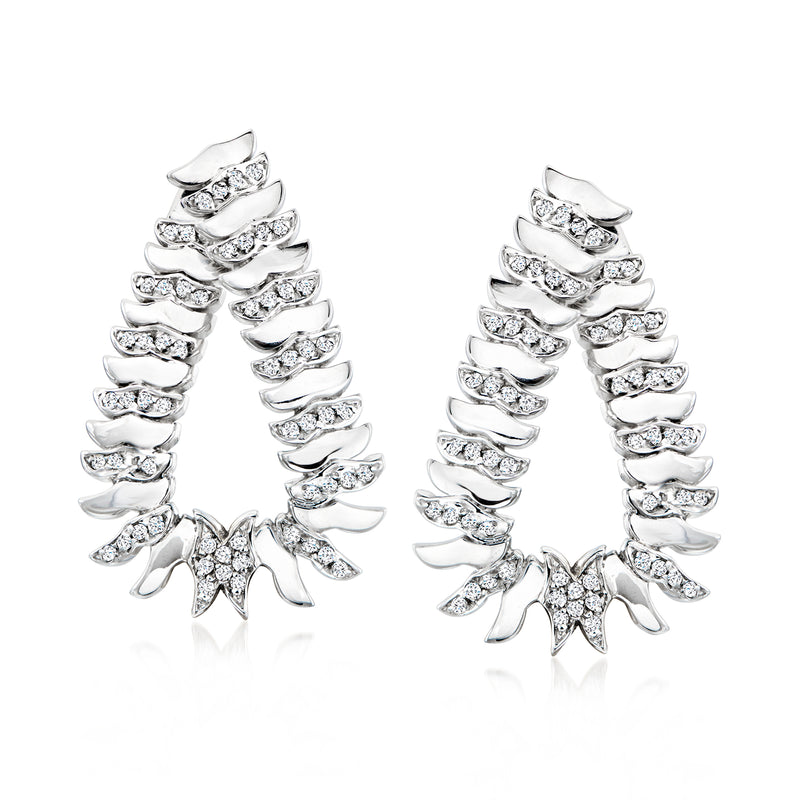 Vintage diamond loop earrings in white gold, pair