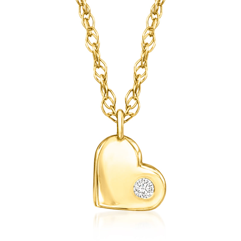 14kt yellow gold heart pendant necklace with round diamond on bail and link chain