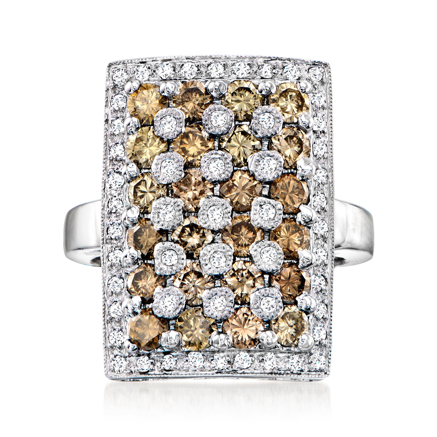 C. 1990 Vintage 2.53 ct. t.w. Brown and White Diamond Rectangle Ring in 18kt White Gold