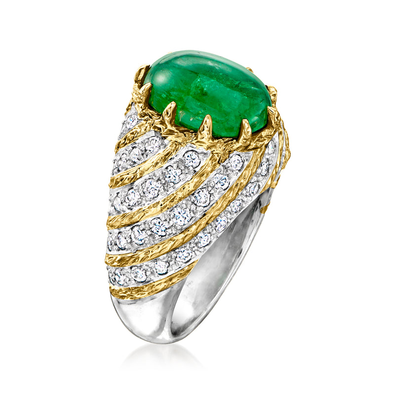 Emerald and diamond ring in platinum and 18kt yellow gold
