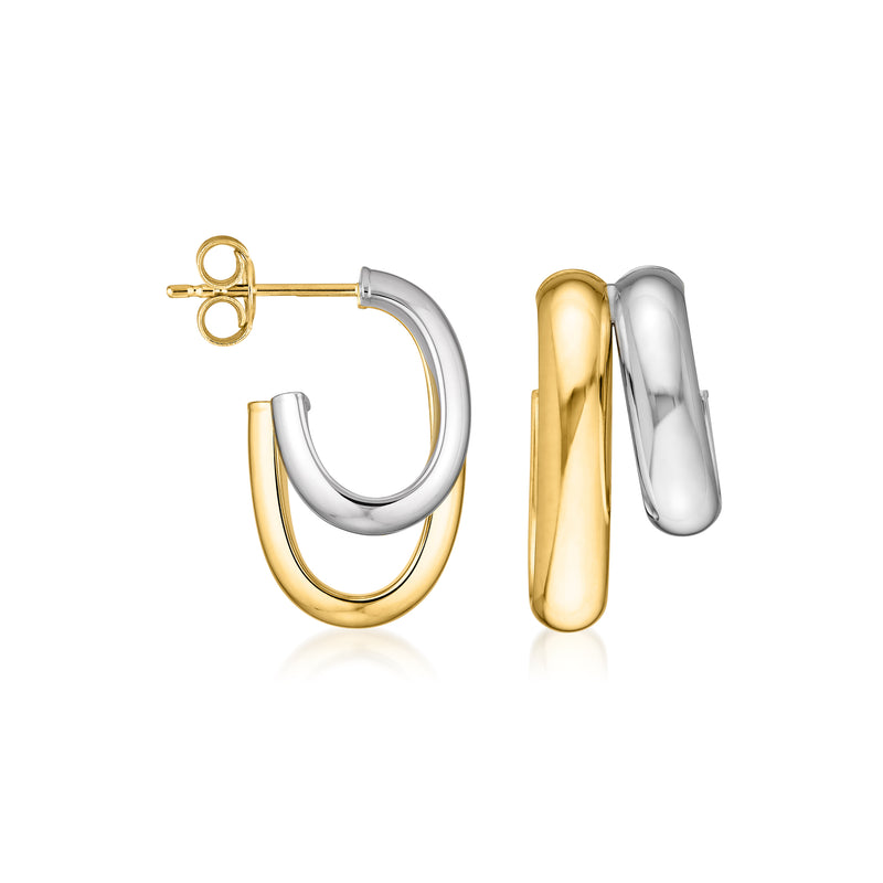 Two-tone 14kt gold and silver double hoop earrings