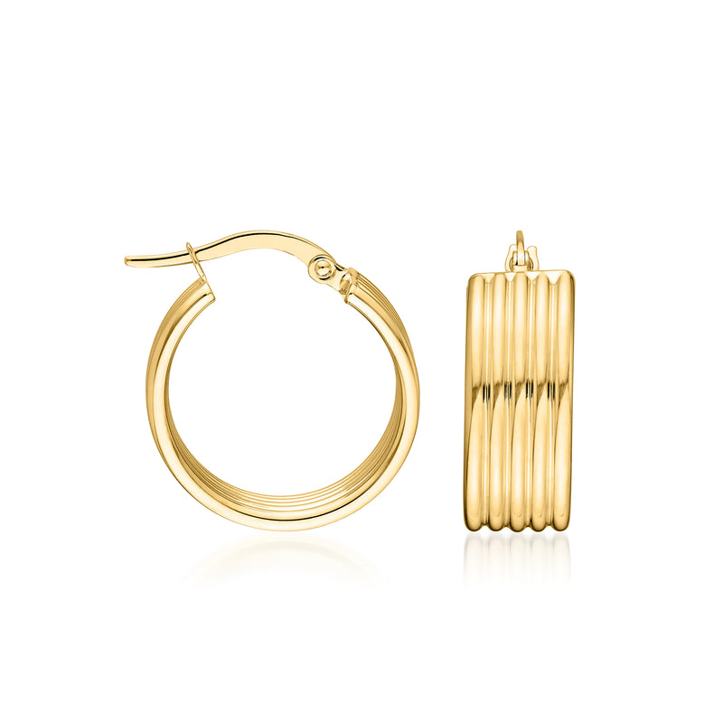 14kt yellow gold multi-row hoop earrings with hinged clasp