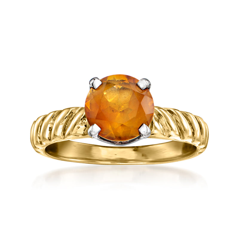Vintage oval citrine gemstone ring in 14kt yellow gold with split shank setting