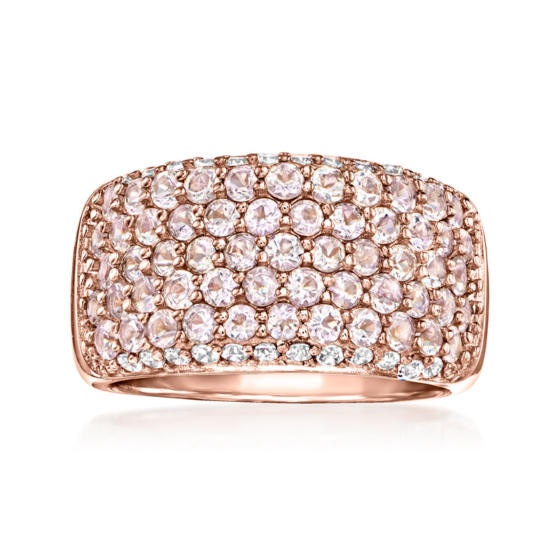 Rose gold ring with wide pavé setting of round clear stones