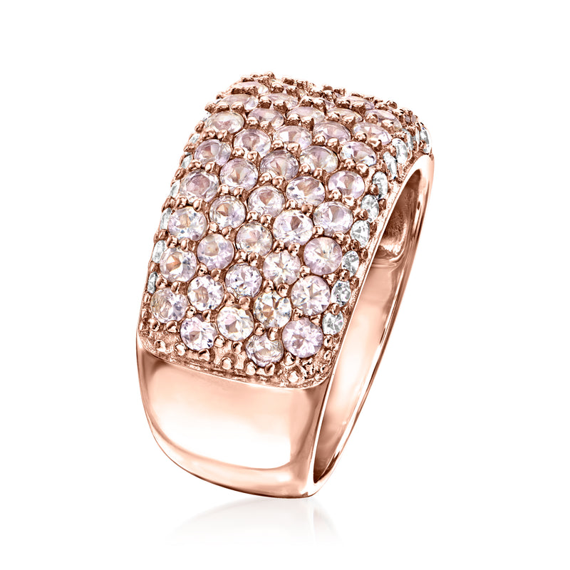 Rose gold wide band ring with pavé white zircon stones