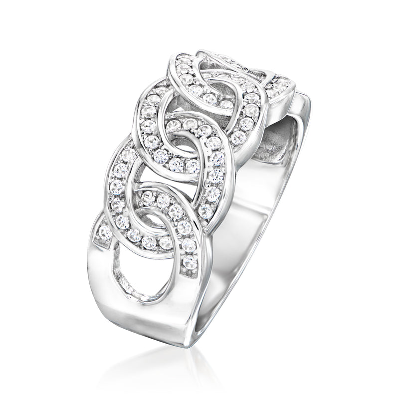 Sterling silver ring with raised interlocking circle zircon settings, domed profile