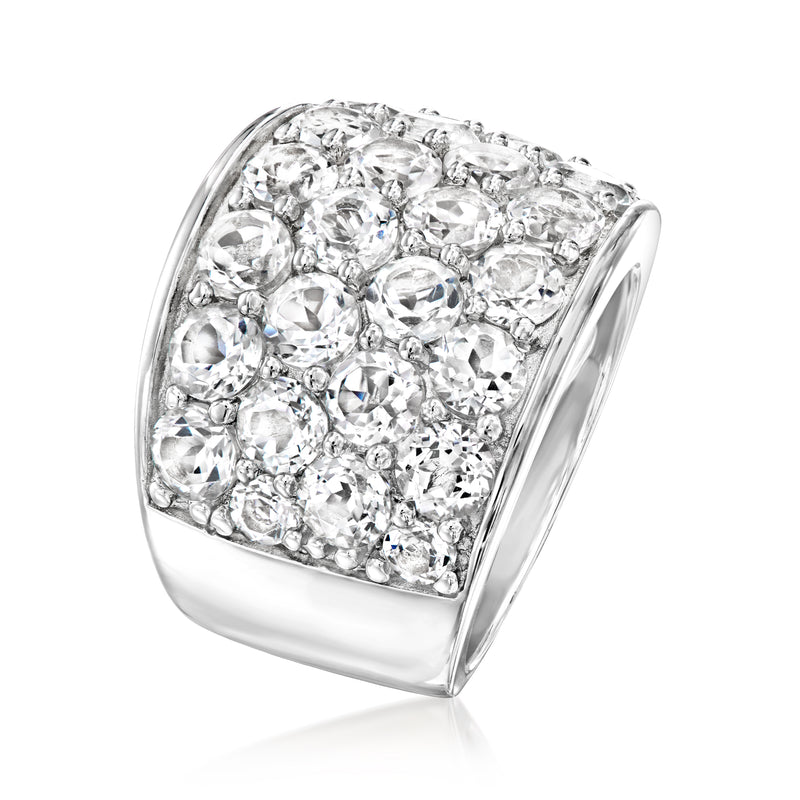 Sterling silver ring with a wide pavé setting of round white topaz