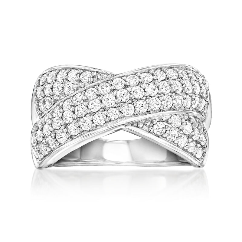 Sterling silver crisscross ring with white zircon
