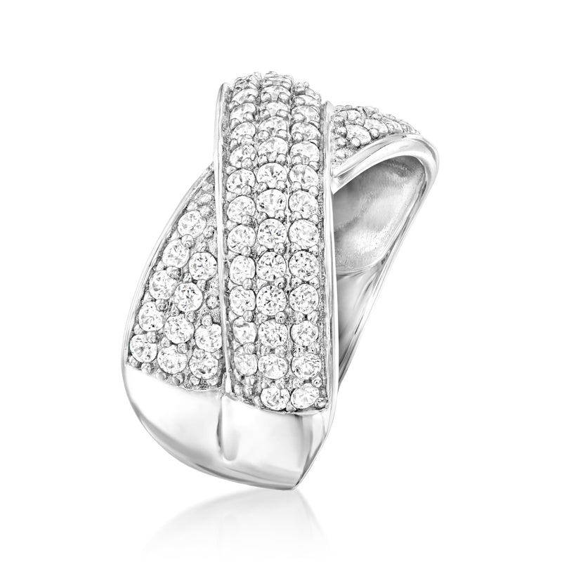 Sterling silver crisscross ring with white zircon stones