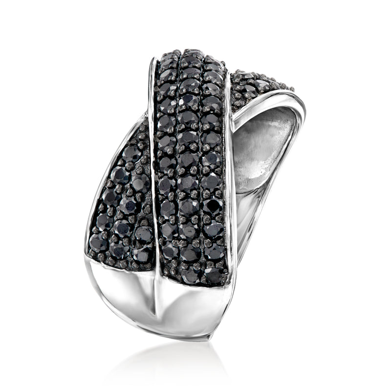 Black spinel crisscross ring in sterling silver