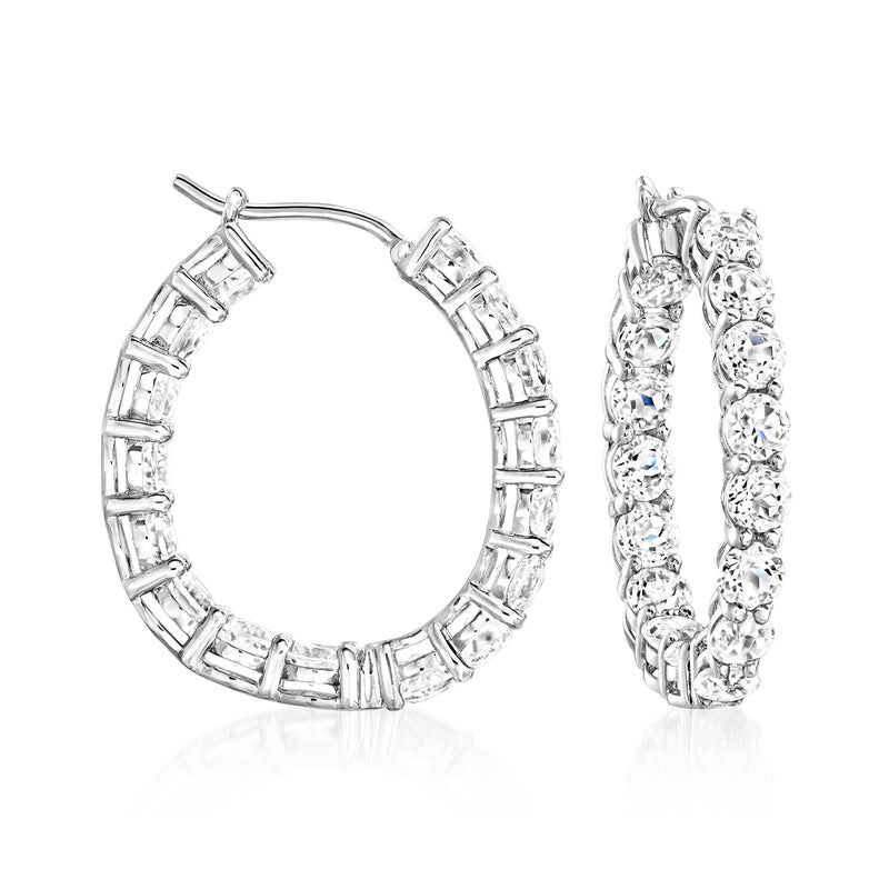 Sterling silver inside-out hoop earrings with baguette-cut white topaz stones