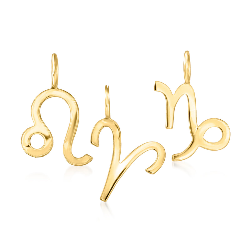 14kt yellow gold zodiac charm with open-loop cutout design and hanging bail