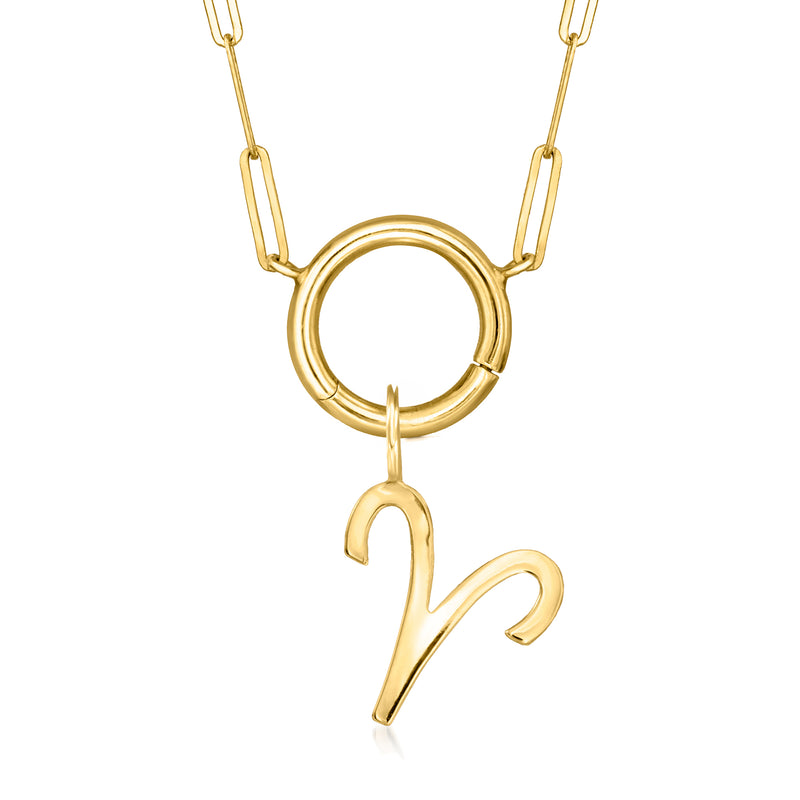 14kt yellow gold zodiac charm pendant on thin chain, circular ring with zodiac drop