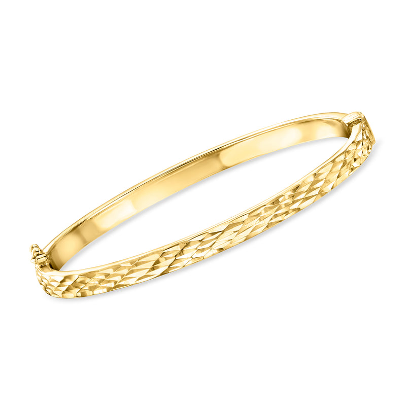 18kt gold vermeil diamond-cut bangle bracelet with faceted textured edge