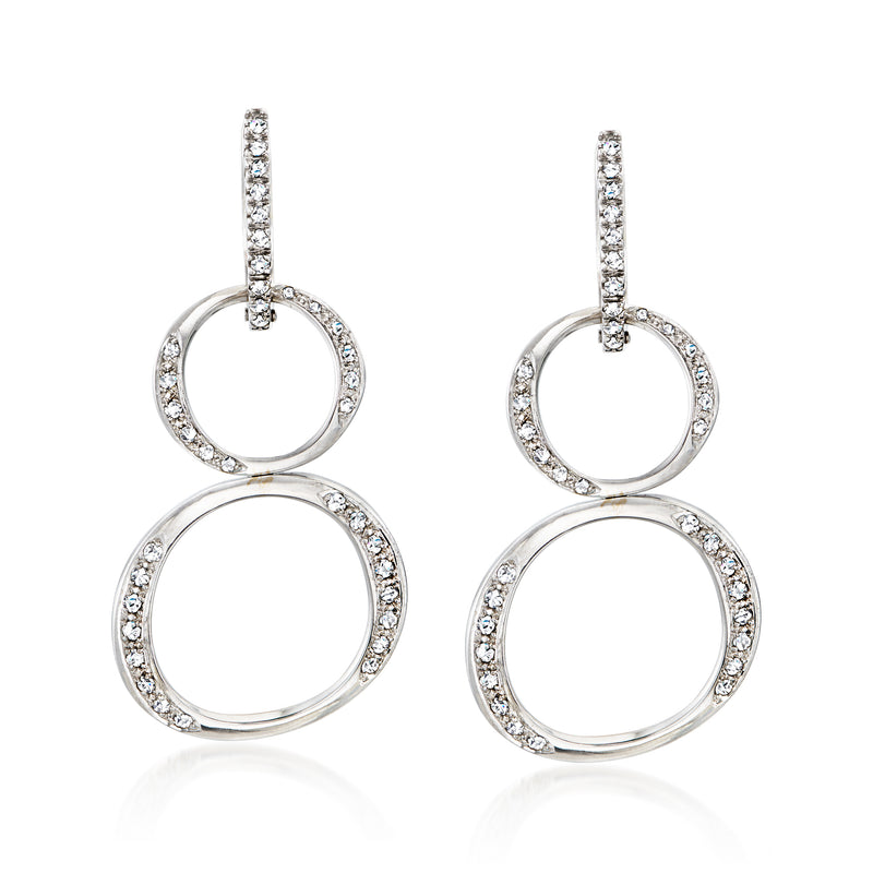 Convertible drop earrings in white gold with two diamond-studded circular hoops