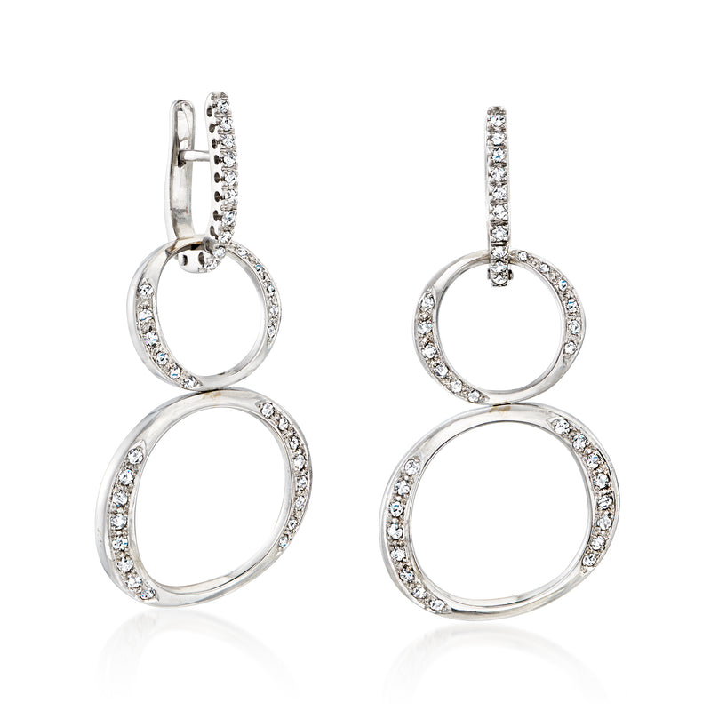 White gold diamond drop earrings with stacked ring hoops and top hanging circle