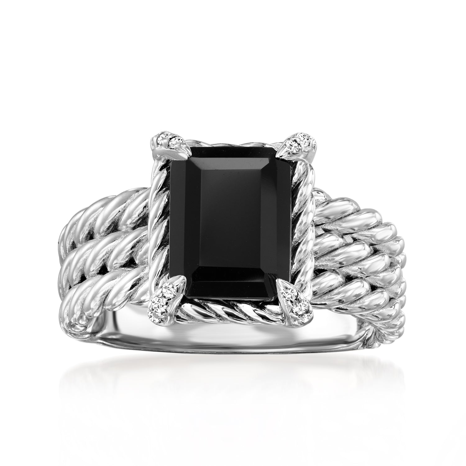 Ross-simons Onyx Three-row Ring With White Topaz In Sterling Silver