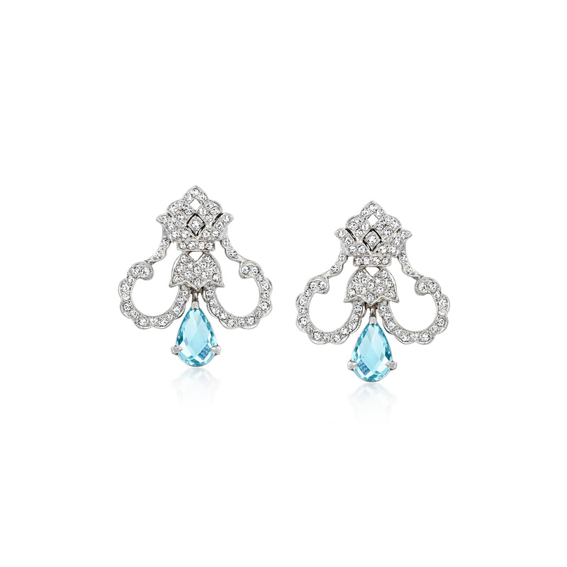 Vintage 14kt white gold aquamarine and diamond post earrings, teardrop stones