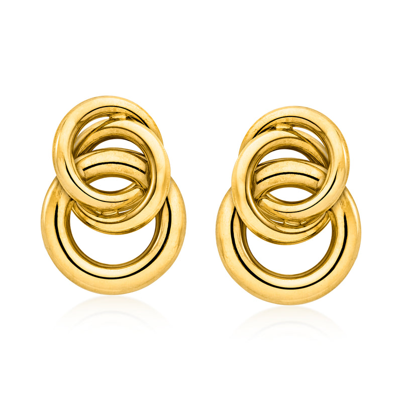 Vintage yellow gold interlocking circle stud earrings with post backs
