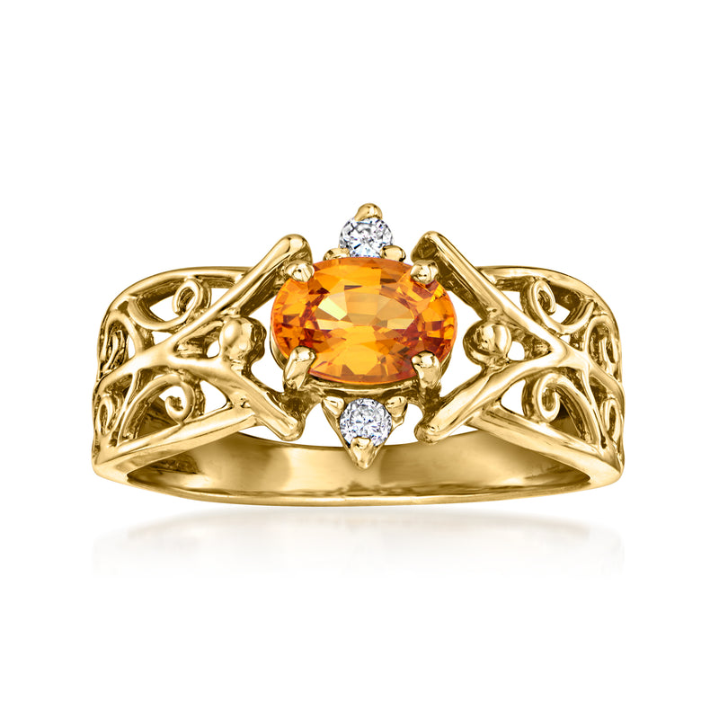 14kt yellow gold citrine openwork ring with diamond accents and heart-shaped side stones