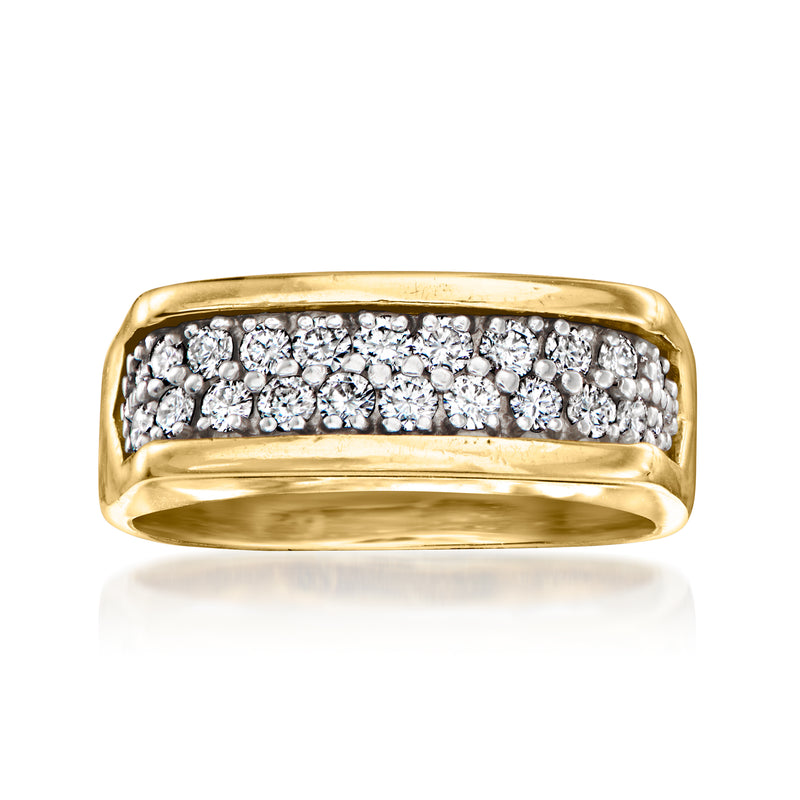 Vintage two-row diamond ring in 18kt yellow gold with round white diamonds
