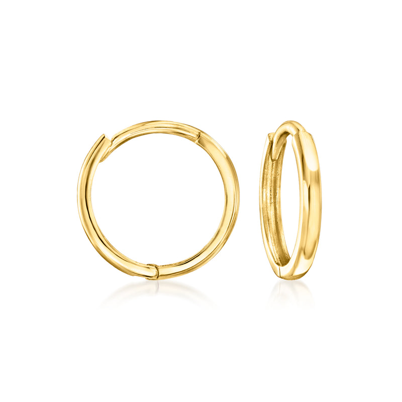 Yellow gold huggie hoop earrings, small hinged hoop with clasp
