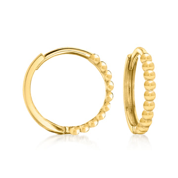 Italian 14kt Yellow Gold Beaded Charm-Compatible Huggie Hoop Earrings. 1/2"