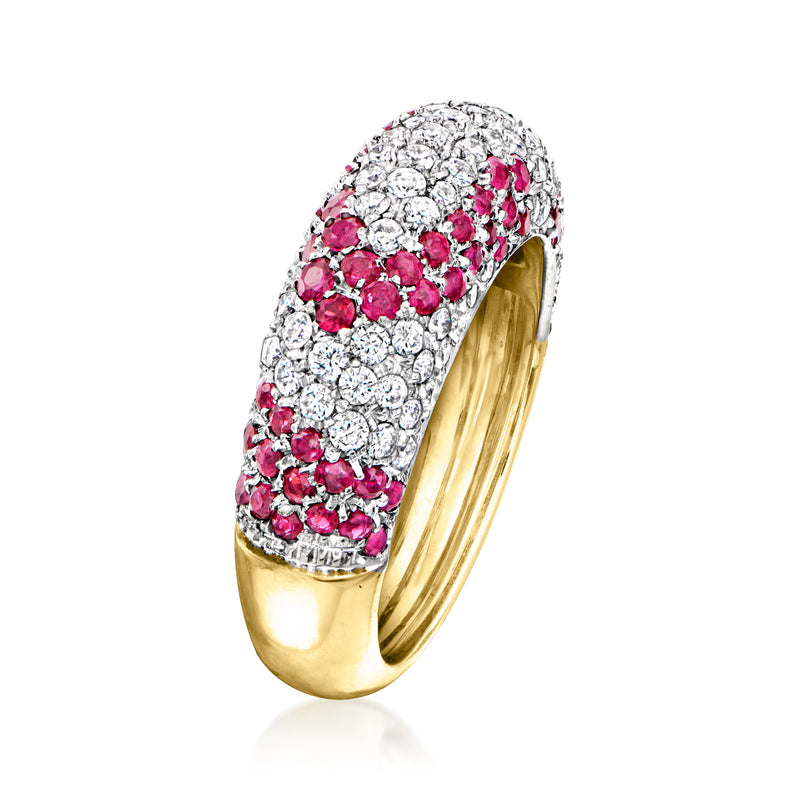 Vintage ruby and diamond swirl ring in 18kt yellow gold