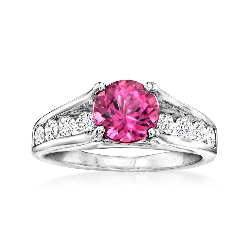 Vintage pink tourmaline and diamond ring in 14kt white gold