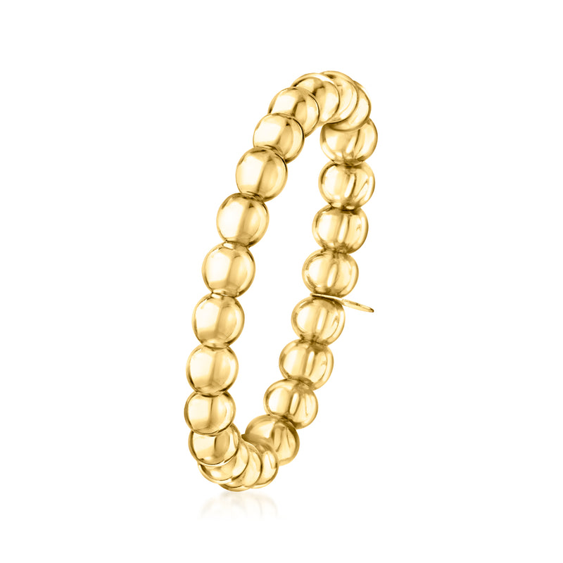 Yellow gold bead stretch ring, side view showing rounded bead links