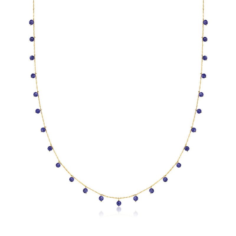 10kt yellow gold sapphire bead necklace with dark blue round stones